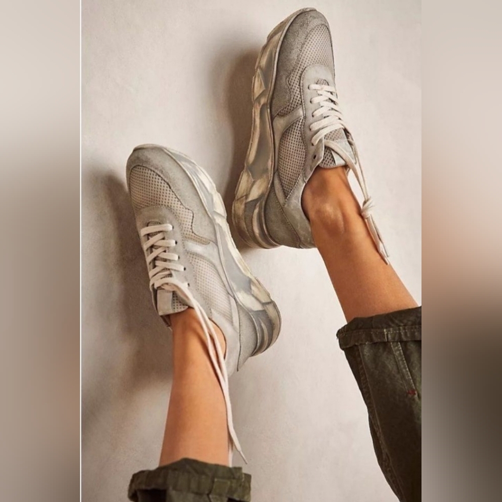 Free People  NWOB Let's Wander Distressed Washed Sneakers Size 39